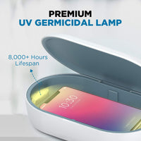UV Light Sanitizer Box with Wireless Charging, 8 UV-C LED Lights for Phones, Toothbrushes, Nail Tools, Jewelry, and More (White)